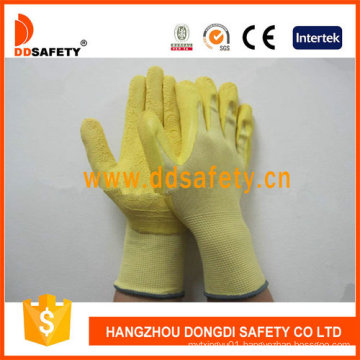 Yellow Nylon Shell Foam Latex Coating Safety Glove Dnl220